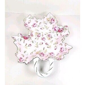 Royal Danube Pink Rose Chintz Leaf Shaped Dish with Handle